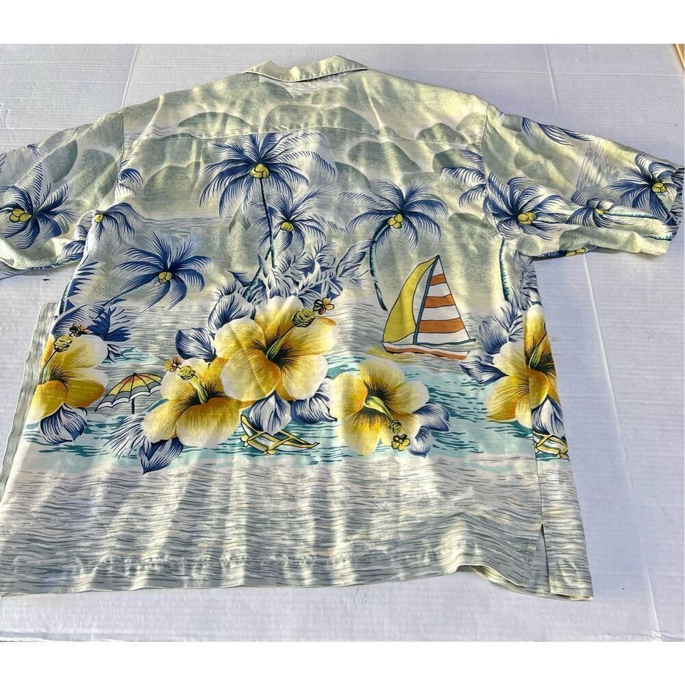 Tommy Bahama Yellow Floral 100% Silk‎ Short Sleeve Hawaiian Dress Shirt, Men's M - Picture 6 of 6